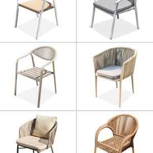 Mobilier d'extérieur bon marché Jardin Corde Armure Pe Rotin Bras Chaise de salle à manger avec pieds en métal Coussin Café Patio Chaise d'extérieur en rotin - Product Image 3