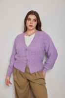 Vêtements d'hiver pour femmes personnalisés 2026 Cardigan décontracté lavande Grande taille Tissu acrylique doux Col en V Manches lanternes Bouton épais