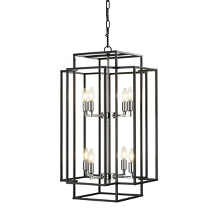 Modern 8-Light Black Chrome Geometric Pendant Chandelier Industrial Metal <b>Frame</b> Adjustable Hanging Light for Living Room - Product Image 1