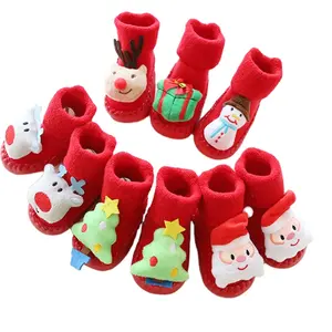 Autumn winter thickened socks 3D cartoon baby shoes and socks Christmas baby antiskid toddler red floor socks