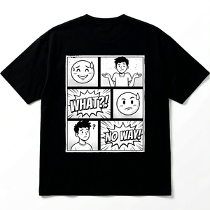 Camiseta Negra de Manga Corta para Hombre con Estampado de Dibujos Animados, Corte Regular Informal, Cuello Redondo, 100% Algodón Jersey - Product Image 1