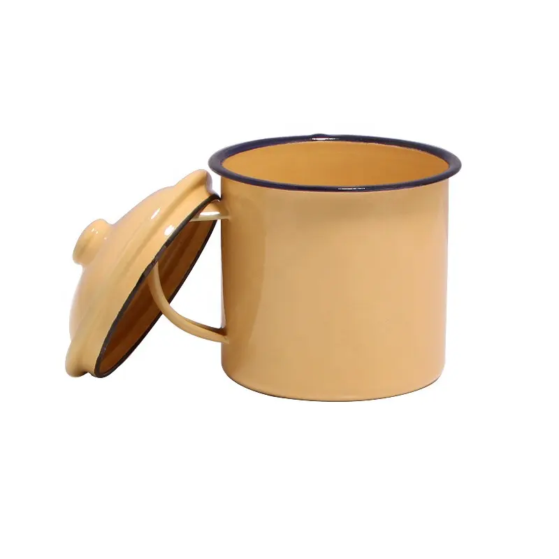 10CM Venta caliente Africana No tiene taza de esmalte de flores Deco con tapa Esmalte Camping taza de té y café con asa