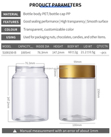 Pot rond personnalisé en PET pour noix, 1000 ml, avec bouchon à vis doré, emballage alimentaire, bouteilles en plastique hermétiques pour pistaches, cacahuètes, raisins