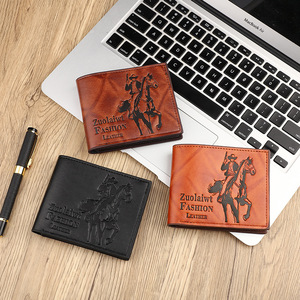 <span class=keywords><strong>Portafoglio</strong></span> da Uomo Corto Ultra-sottile Retrò Tinta Unita con Motivo 3D in Rilievo a Lettere Hunter, Design Portatile con Scomparto per <span class=keywords><strong>Monete</strong></span> - Product Image 2
