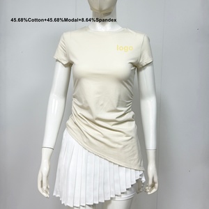 Custom Lightweight Breathable Flexible Durable Materials Short Sleeve Arc Cutout <b>Back</b> Bodysuit Recycled Fabric Yoga Top Skinny - Product Image 1