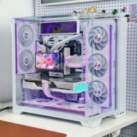 Boîtier de jeu de bureau O11 noir haute définition avec audio, panneau latéral en verre trempé maillé ATX, installation facile