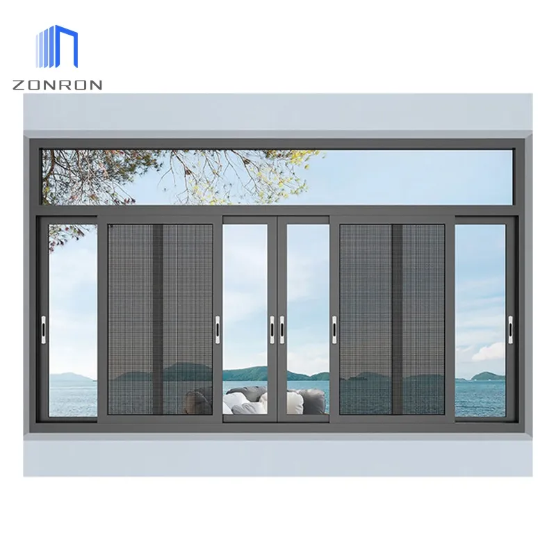 Zonron 2024 jendela geser, bingkai aluminium Panel ganda kaca jendela geser jendela aluminium untuk rumah