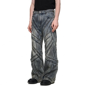 กางเกงยีนส์ผู้ชายทรงแบ็กกี้พิเศษ สไตล์สตรีท ล้างสีซีดแบบสเปรย์ สีดำ ผ้าฝ้าย 100% หนัก 14 ออนซ์ ขายส่ง - Product Image 2