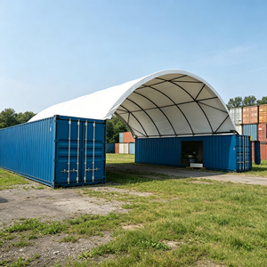 Abri de stockage en tente conteneur métallique en acier revêtu de PVC avec auvent à structure en bois pour voiture - Product Image 1