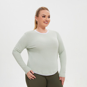 Camiseta Deportiva Ligera de Otoño para Mujer, Talla Grande, Spandex/Algodón, Bloques de Color, Mangas Largas, Cuello Holgado, Secado Rápido - Product Image 6