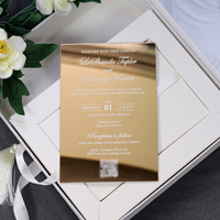 Ensemble d'invitations de mariage élégant en boîte rigide en velours blanc, avec logo personnalisé en feuille d'or, invitation en acrylique miroir doré et pompon