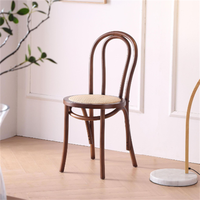 Chaise de salle à manger de style bistrot moderne américaine, cadre en bois de hêtre massif noir, siège en rotin tissé, durable, pour hôtel, parc