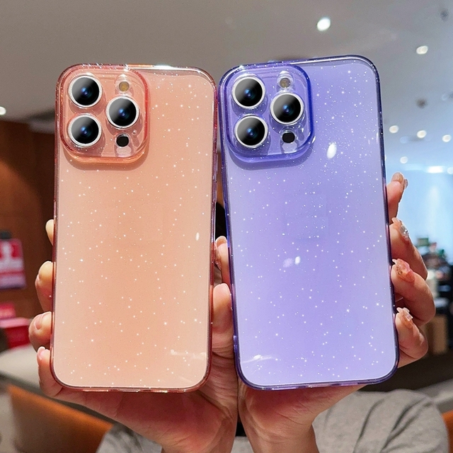 Luxury Clear Transparent Soft TPU Phone Case with Glitters Mobile Phone Case for iPhone 16 Pro Max 15 14 Plus 13 Mini