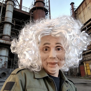 Masque intégral en latex réaliste de femme âgée plissée avec cheveux blancs/marron désordonnés - Costume tendance pour <span class=keywords><strong>Halloween</strong></span>, fête costumée, cosplay 18+ - Product Image 1