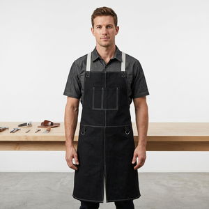 Bib <b>Apron</b> Canvas Black Multiple Pockets Classic Style <b>for</b> <b>Cooking</b> Daily Use - Product Image 5