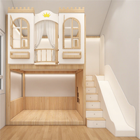 Cama litera doble de madera maciza JS Princess Castle para niños, cómoda y duradera para dormitorios, villas familiares y apartamentos