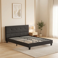 Cadre de lit rembourré économique, gris foncé, à blocs carrés uniformes, pour la location de chambres et les achats en gros