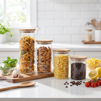 Couvercle en bois pour pâtes de cuisine en verre borosilicaté écologique Pot de stockage récipient alimentaire avec couvercle en bambou