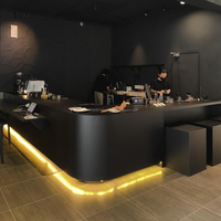 Comptoir de bar de café en acier inoxydable 304 avec plateau en verre, porte-bouteilles à vin, système de point de vente, design personnalisé