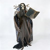 Squelette animatronique de la mort à l'âme de l'Halloween avec yeux LED, livre de sorts, son et mouvement, décoration pour maison hantée, en acier et plastique, rechargeable
