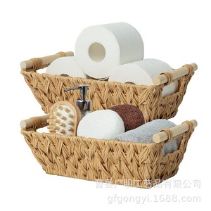Imitation Rattan <b>Storage</b> <b>Basket</b> With Handles Rectangle Waterproof For Bathroom Living Room Hotel - Product Image 1