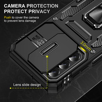 Coque antichoc pour Samsung Galaxy A17 A16 5G avec cache-caméra coulissant et béquille rotative, support magnétique pour voiture