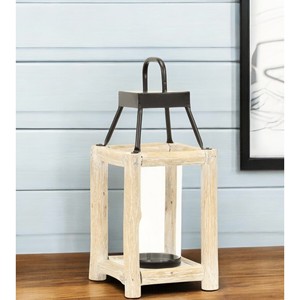 HMS 15 \ "portacandele da tavolo con lanterna in vetro naturale e nero legno decorazione e accessorio per tavola - Product Image 1