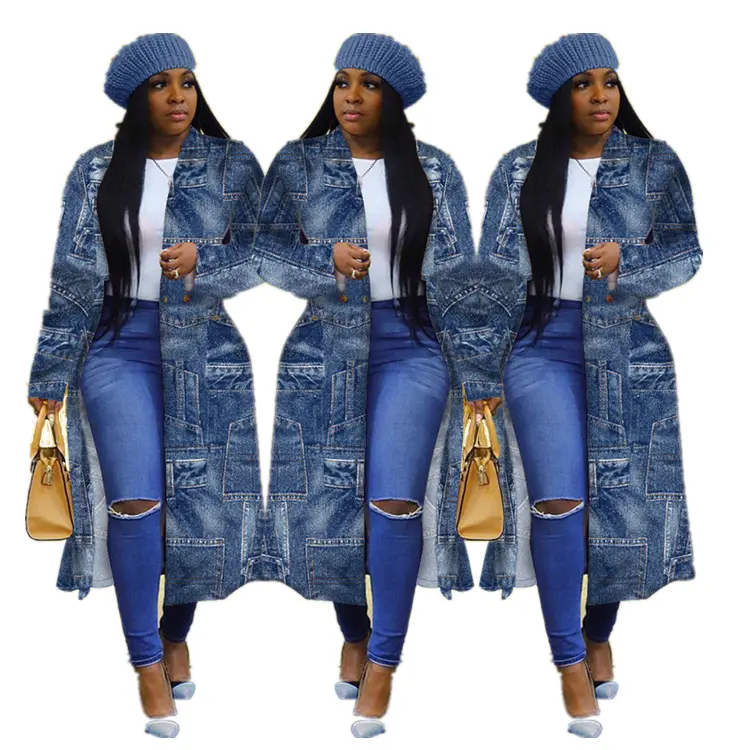 J9873 plus size woman winter clothes Print double-breasted turtleneck trench long coat jackets