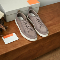 Chaussures de skate basses en cuir véritable taupe pour hommes, lacées, décontractées