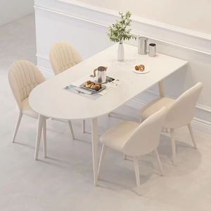 Table à manger en dalle de marbre blanc crème, ensemble de 4 pièces, meubles combinés gain de place pour salle à manger - Product Image 3