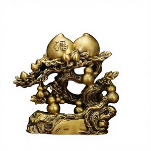 Ornements en laiton en forme de pêche, Cadeau d'anniversaire Duofu <span class=keywords><strong>Tianshou</strong></span>, Décoration d'intérieur, Mascotte de pêche féerique en cuivre en forme de gourde - Product Image 1