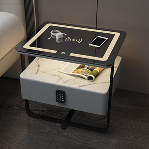 Muebles para el Hogar de Alta Gama, Mesa Auxiliar Inteligente con Superficie Sinterizada, Mesita de Noche con Cerradura de Seguridad con Huella Dactilar, Luz LED, Carga Inalámbrica, Moderna - Product Image 1