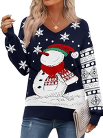 Pull en tricot de Noël pour femme, col en V, manches longues, motif flocon de neige, pull décontracté d'hiver