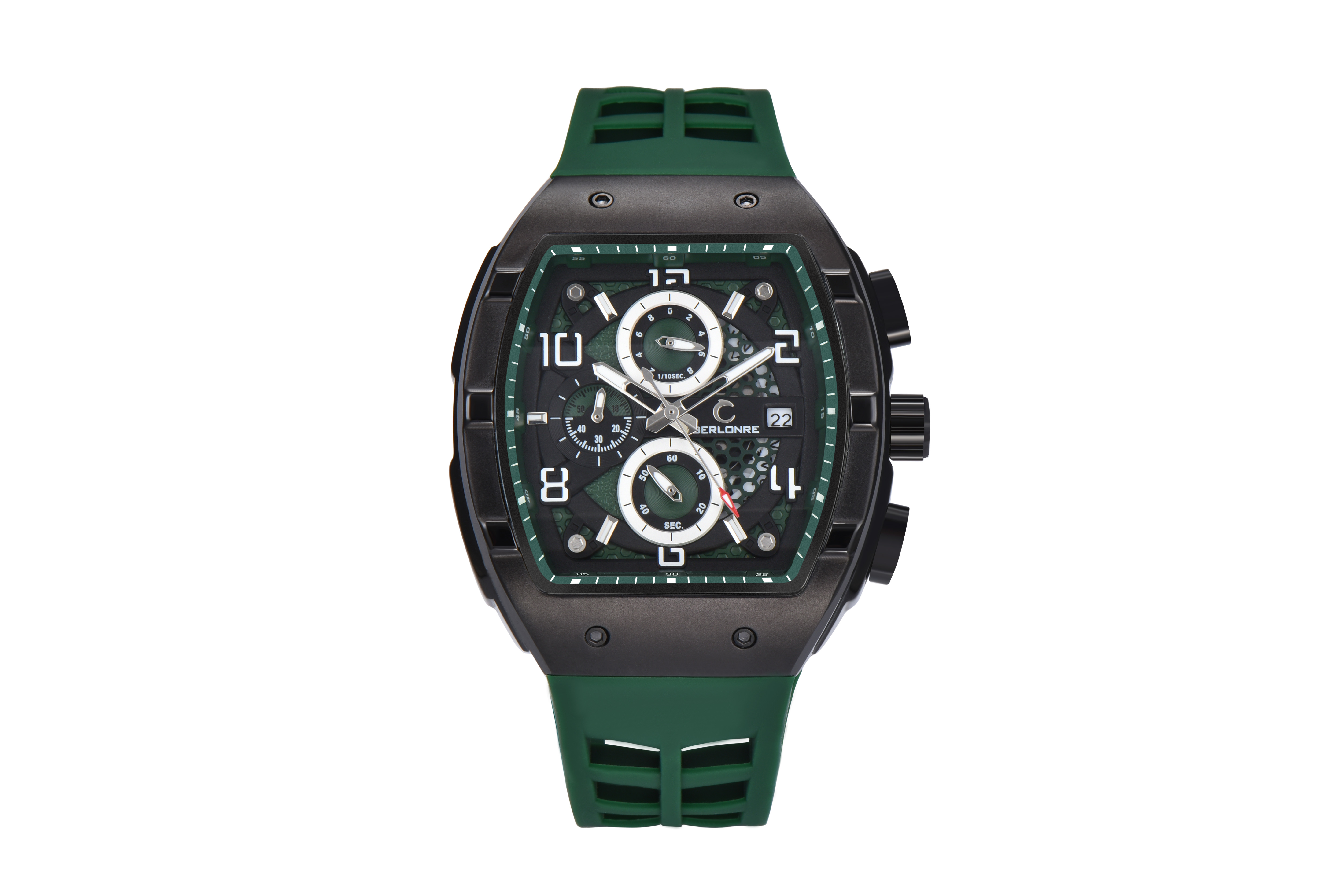 Boîtier noir - bracelet vert