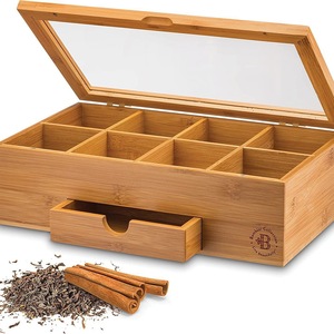Wooden Tea <b>Storage</b> <b>Box</b> With Compartments Transparent Lid Bamboo Rectangular Decorative Organizer For Tea Bags Kitchen Use - Product Image 2