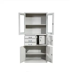 Стальной шкаф для документов, офисная мебель, стеклянная дверь, шкаф для инструментов, шкаф с 3 ящиками и запираемым пространством внутри