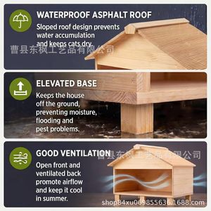 Maison pour chat en bois, abri extérieur pour animaux de compagnie, rectangulaire, durable, respirant, imperméable, chaud, petite taille, pour chats, toutes saisons - Product Image 4