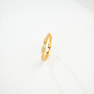 Anillo de Plata 925 con Baño de Oro Amarillo, Diseño de Bambú con Diamantes Redondos de Corte Brillante, Engaste Pavé, Estilo Clásico, Unisex, para Uso Diario - Product Image 4