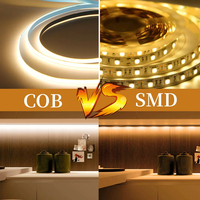 Strip LED COB 5mm 384LED/M Kepadatan Tinggi Fleksibel FOB DC12V/24V Lampu Bar Putih Hangat Dingin 3000K 4000K 6000K untuk Pencahayaan Dekorasi