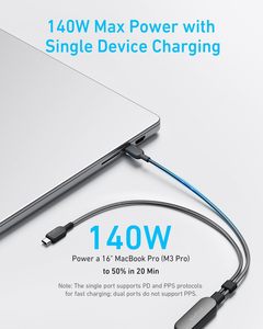 Anker USB C Cáp 2-in-1 140W nhanh sạc cáp a8895 thân thiện với môi Cáp dữ liệu Nylon Áo khoác di động Phụ kiện bán buôn - Product Image 3