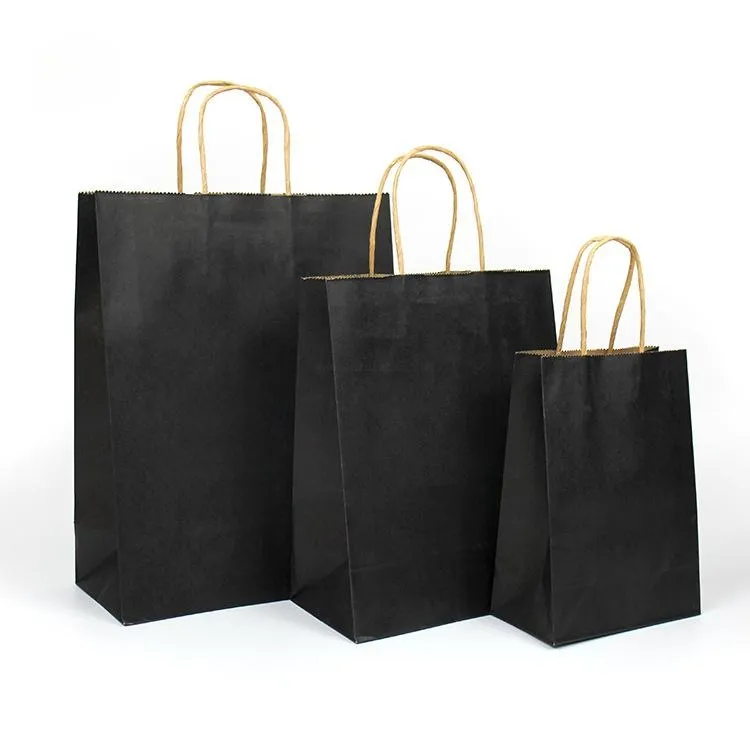 White And black Kraft Paper Twisted Handle Shopping Carrier Bag With Logo Printed