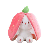 Muñeco de Peluche Conejo Fresa que se Transforma en Conejito y Almohada de Cenoura, Relleno de Algodón PP - Regalo Unisex para el Día de San Valentín
