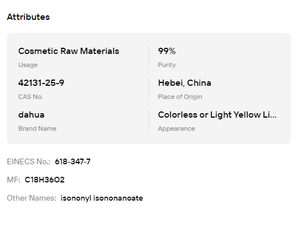 Isononanoato de Isononilo (ININ) con 99% de Pureza, Aceite Incoloro, Humectante para la Piel, Materia Prima Cosmética, CAS 42131-25-9 - Product Image 6