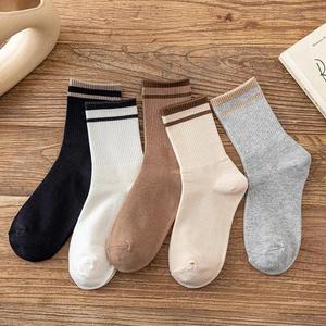 Zhuji Women's Crew <b>Socks</b> Solid Color Stripes Breathable Sweat Absorbent Autumn <b>Winter</b> Casual <b>Socks</b> - Product Image 2