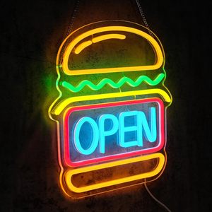Hamburger shop open LED neon <b>sign</b> restaurant storefront entrance <b>sign</b> indicator light ambient light hanging luminous <b>sign</b> 5V - Product Image 5