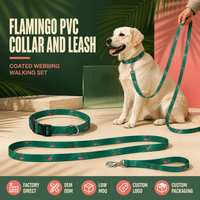 Ensemble laisse et collier pour chien Flamingo réfléchissant, directement de l'usine, en sangle polyester avec revêtement PVC, mousqueton pivotant, personnalisable, pour promenade de luxe