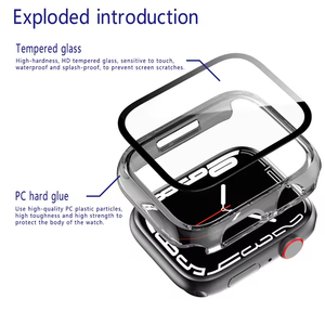 Cubierta completa de PC dura ultra delgada con protector de pantalla de vidrio templado, funda de reloj para <span class=keywords><strong>Apple</strong></span> <span class=keywords><strong>Watch</strong></span> Series 7 8 9 41mm 45mm 49mm - Product Image 5