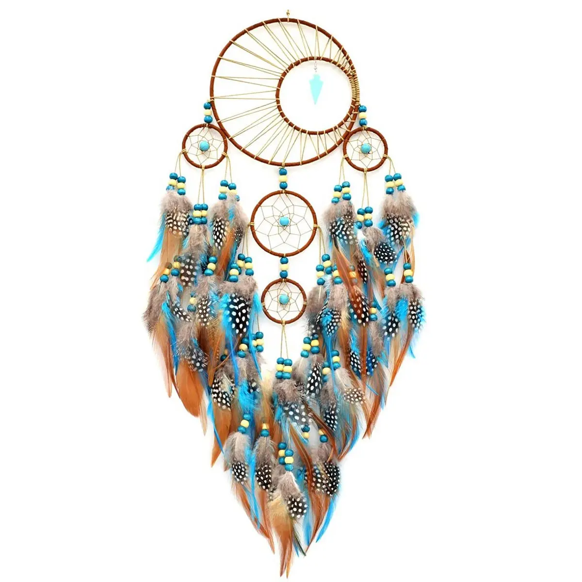 Handmade Turquoise Dream Catchers With Feathers Large Wall Hanging Home Decor Bohemian Home Moon Chic Decoration Art Craft Gift