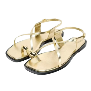 Sandalias Planas para Mujer, Primavera, Otoño, Verano, Parte Superior de PU, Antideslizantes, Color Dorado Marrón, Punta Abierta, Chanclas de Moda, Venta al por Mayor - Product Image 1