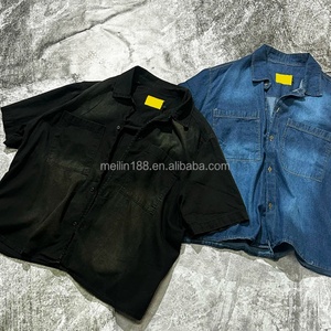 Chemise en jean décontractée d'été personnalisée de haute qualité, style vintage délavé à l'acide, à manches courtes et boutonnée - Product Image 1